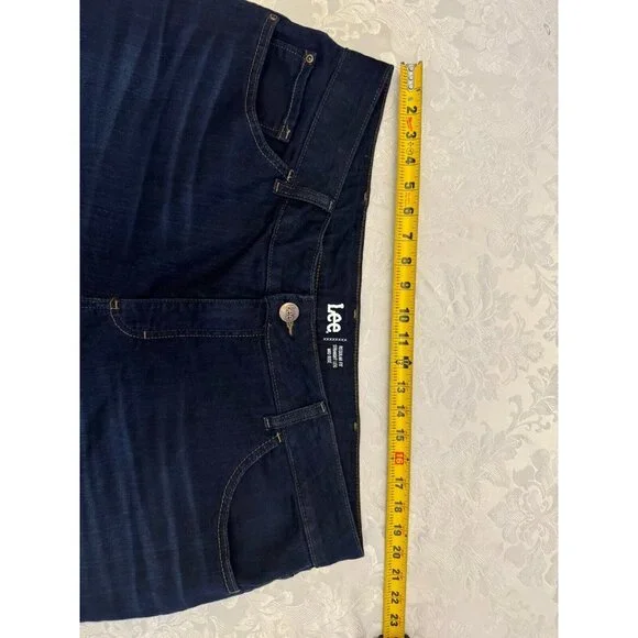 Lee Plus 22W Petite Mid Rise Reg Fit Straight Dark Blue Jeans Stretch New W Tag - Picture 7 of 10